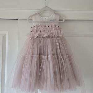 Pink Tulle Dress with Pearl Accents